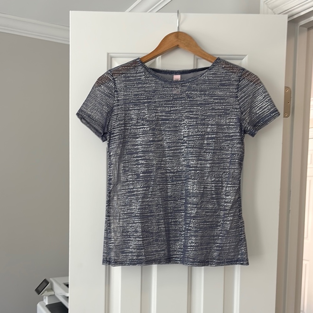 Women's Blue and Silver Sheer T